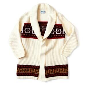 Majestic Knitwear Vintage Women’s Sz M Cream Shawl Collar Cardigan Aztec Western